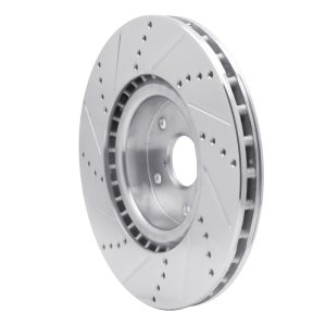 Subaru WRX Brake Rotor (1) - Front Right - R1 Concepts - Drilled & Slotted - Silver - `05-`20